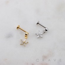 FLORAL FIVE-PETAL CZ FLOWER SPRING THREADLESS (PUSH IN) 316L SURGICAL STEEL LABRET SET